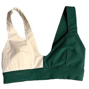 VAARA x Barry's Elsa Bi-Color Sports Bra Green Cream XS Asymmetrical Strap NWT